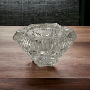 Mid-Century Made in France Crystal Geometric Candle Holder
